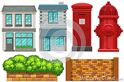 Building design with fence and postbox Vector Illustration