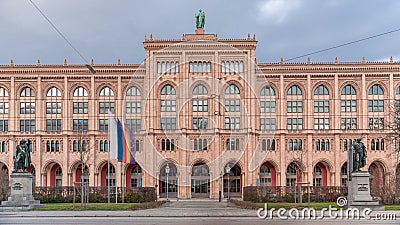 Building of the district government of Upper Bavaria or Regierung von Oberbayern timelapse. Munich, Germany Stock Photo