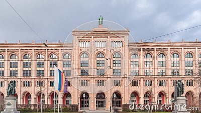 Building of the district government of Upper Bavaria or Regierung von Oberbayern timelapse. Munich, Germany Stock Photo