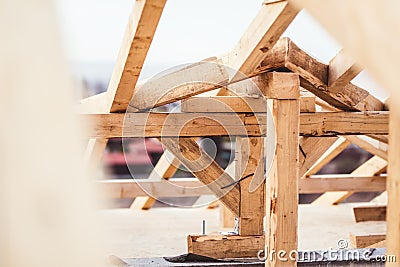 Building domestic house details - construction close up of roof system Stock Photo