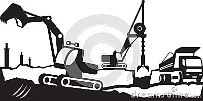 Building excavation and transport equipment Vector Illustration