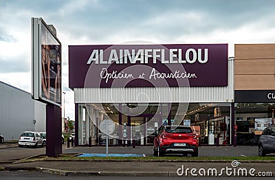 Building facade of Alain afflelou glass and eyecare store in Le Mans, France Editorial Stock Photo