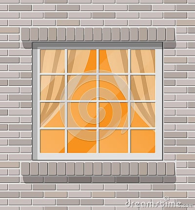 Building facade. Classic window in brick wall. Vector Illustration