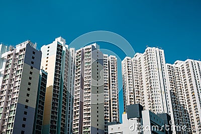 Building facade, high rise residential real estate, HongKong Stock Photo