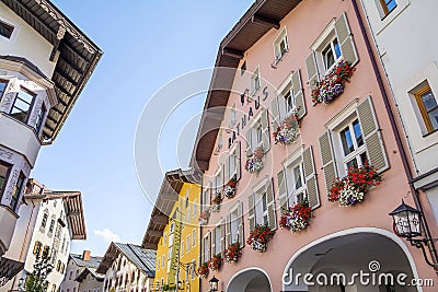Building facade in medieval town of Kitzbuhel, Austria Editorial Stock Photo