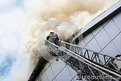 Building on fire Stock Photo