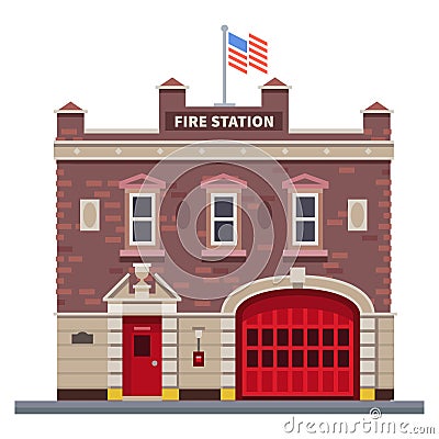 Building of fire station Cartoon Illustration