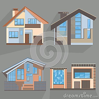 Building flat style home, office, cottage, shop Vector Illustration