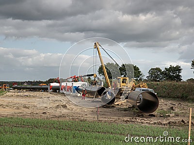 Building a gas pipeline between Russia and Western Europe. Editorial Stock Photo