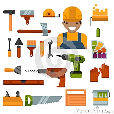 Building, home repair and decoration works tools vector. Vector Illustration