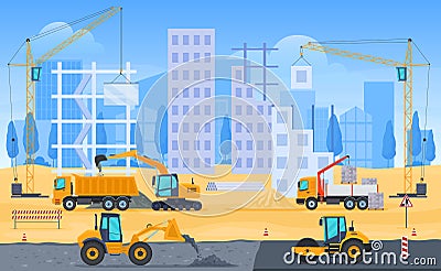 Building house construction site vector flat cartoon illustration. Architectural industrial process Vector Illustration