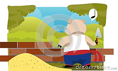 Building A House Is Not Easy For A Pig Stock Photo