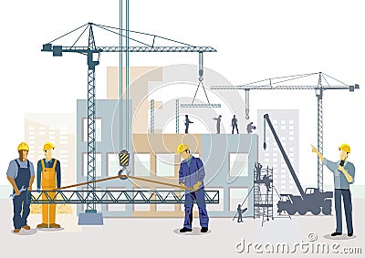 Building house. Work process of buildings Vector Illustration