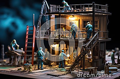 Building house on with worker, construction model Stock Photo