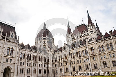 Building of the Hungarian Parliament Orszaghaz in Budapest, Hungary. The seat of the National Assembly. Detail photo of the facade Stock Photo