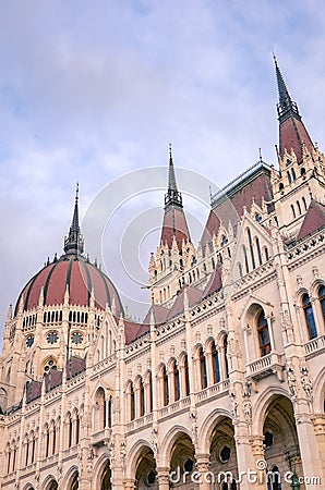 Building of the Hungarian Parliament Orszaghaz in Budapest, Hungary. The seat of the National Assembly. House built in neo-gothic Stock Photo