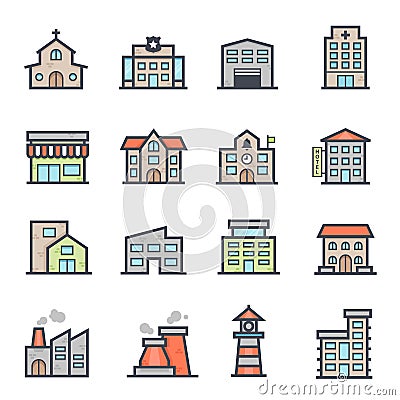 Building Icon Bold Stroke with Color Vector Illustration