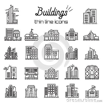 Building icons set. City, Headquarters and Buildings line Vector Icons Vector Illustration
