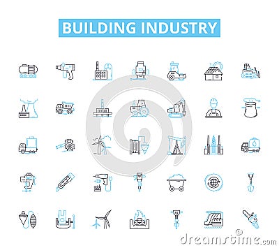 Building industry linear icons set. Architecture, Construction, Design, Engineering, Planning, Development, Concrete Vector Illustration