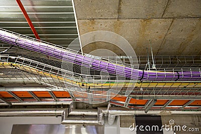 Building basement cabling and wiring Stock Photo