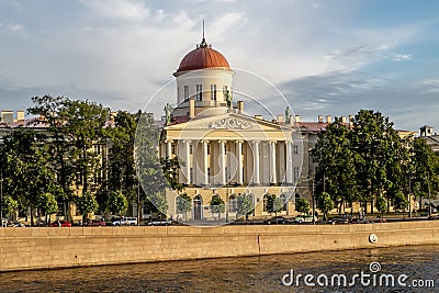 The building of the Institute of Russian literature on the embankment of Makarov in St. Petersburg Editorial Stock Photo