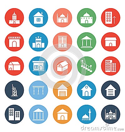 Building Isolated Vector Icons set that can be easily modified or edit. Vector Illustration
