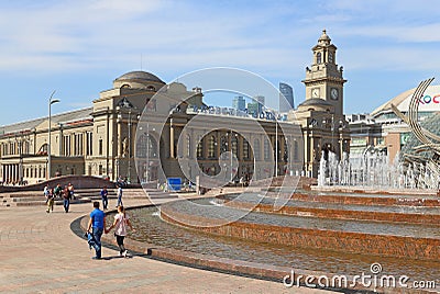 The building of the Kiev station in Moscow April warm day Editorial Stock Photo