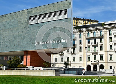 Building LAC Lugano Arte e Cultura Cultural Center dedicated to the visual arts, music and performing arts. Editorial Stock Photo