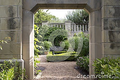 Building and landscapes in Dallas Arboretum Stock Photo