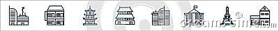 building line icons. linear set. quality vector line set such as small house, eiffel tower, white house, building, chinese temple Vector Illustration