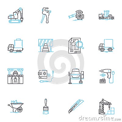 Building linear icons set. Architecture, Foundation, Skyscraper, Construction, High-rise, Blueprint, Brick line vector Vector Illustration