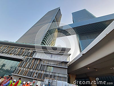 Building link bridge two tower Editorial Stock Photo