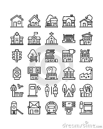 building location map gps simple line icon pack Vector Illustration