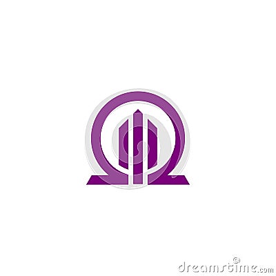 Purple omega symbol, for a building business with the initials omega. Vector Illustration