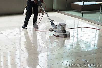 Building Maintenance, Cleaning, Floor Polishing Stock Photo