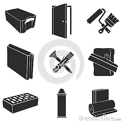 Building materials icons Vector Illustration
