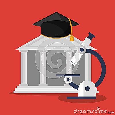 Building microscope and graduation cap Vector Illustration