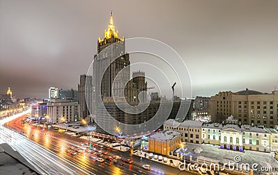 The building of the Ministry of foreign Affairs of Russia, at night Stock Photo