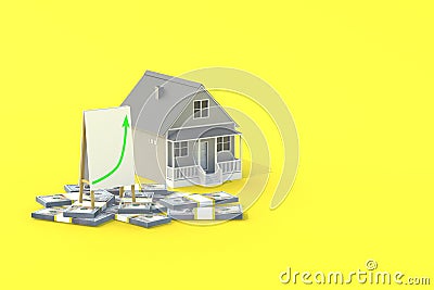 Building money and banner with green arrow pointing up Stock Photo