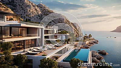 building montenegrin adriatic villas Cartoon Illustration