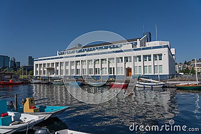 Building of `Museum of History and Industry`, located at waterfront Lake Union in Seattle Editorial Stock Photo