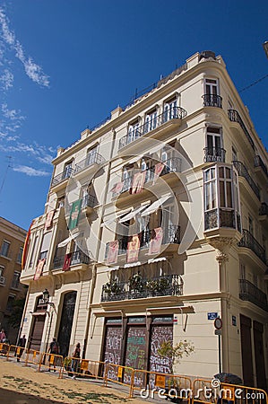 Building near the Cathedral of Valencia prepared for the celebration of Corpus Christi Editorial Stock Photo