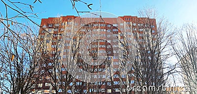 Building new homes windows frosty the weather blue skies trees street winter Stock Photo