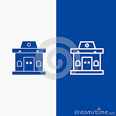 Building, Office, Ticket, Urban Line and Glyph Solid icon Blue banner Line and Glyph Solid icon Blue banner Vector Illustration
