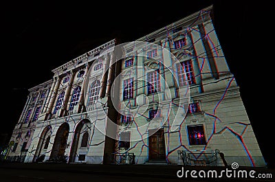 The building of the Opera house at night, with illuminated wall, in Graz, Styria region, Austria Editorial Stock Photo