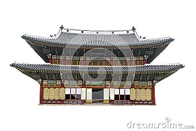 Building part of Changdeokgung Palace complex Soeul, South Korea isolated on white background Stock Photo