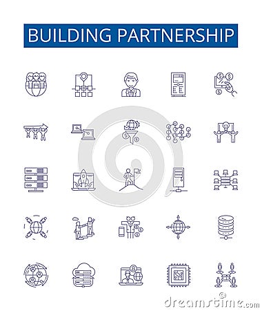 Building partnership line icons signs set. Design collection of Cooperation, Alliance, Unification, Joining, Accord Vector Illustration