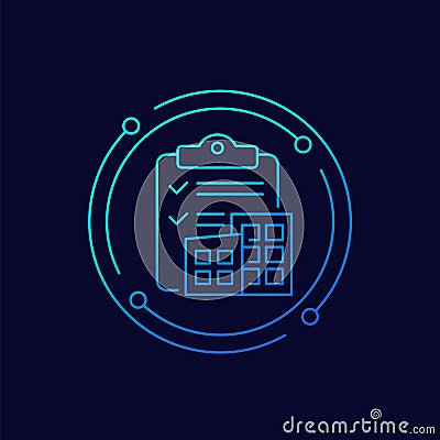 Building Permit Icon, House Project Linear Design Cartoon Vector ...