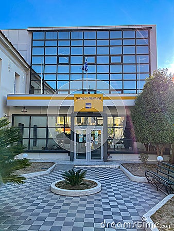 The building of Piraeus Bank in Sparti city, Laconia, Greece. Piraeus Bank is one of the Greek leading retail banks, spread in Editorial Stock Photo