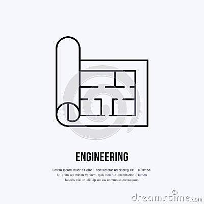 Building plan. Architectural paper, engineering vector flat line icon. Technical drawing illustration, sign Vector Illustration